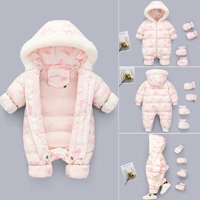 2020 New Children's down Jacket Baby's Romper Jumpsuit Romper Infant Fleece-Lined Thickened Fashion Baby Clothes