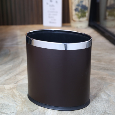 Single-Layer Double-Layer Oval Leather Trash Can Hotel Hotel B B KTV Trash Can Wholesale Customizable Logo