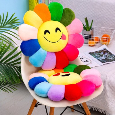 Tiktok Same Style Colorful Sun Flower Petal Plush Toy Stall Cushion Doll QQ Expression Lumbar Support Pillow Doll Pillow