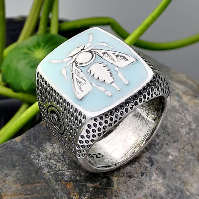 Rong Yu 2021 New Hot Sale Plated 925 Vintage Thai Silver Bee Ring Ethnic Style Handmade Distressed Hand Jewelry Wholesale