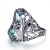 Rongyu 925 Silver Plated Luxury Big Blue Aquamarine Vintage Ring Exquisite Flower Exaggerated Hip Hop Rock Ornament