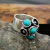 Rongyu Foreign Trade Hot Sale Plated 925 Vintage Thai Silver Turquoise Ring European and American Wedding Flower Flower Gemstone Ring