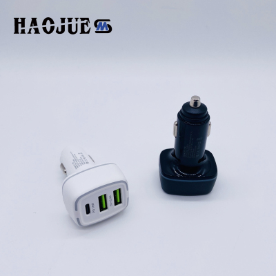 2021 year Amazon Hot Three PD Car Charger 3A Fast Car Charger One Drag Three USB with Type-c Interface CE RoHS