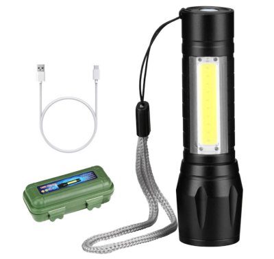 Mini LED Aluminum Alloy Torch Strong Light USB Rechargeable Retractable High Power Bright Outdoor Sidelight Household