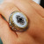 Rongyu Men's White Gem Cocktail Eye-Catching Ring Retro Color Separation Real Mother Pearl Shell Diamond-Studded Ring