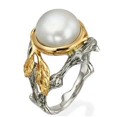 Rongyu Wish New Creative Branch Inlaid Perlite Ring European and American Fashion 14K Gold Plated Color Separation Ring