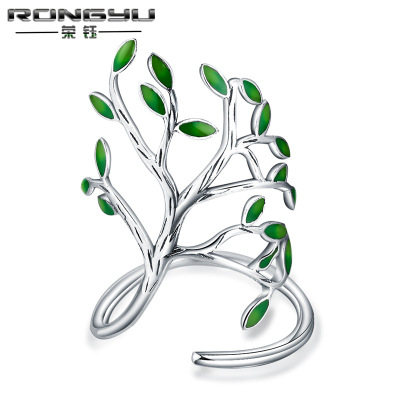 Rongyu Original Cool Handmade Ornament Forest Vintage Distressed Handmade Drip Glazed Design Leaves Twigs Ring