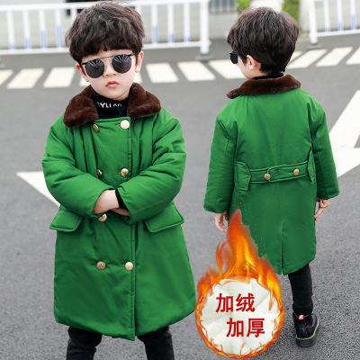 Children's Military Coat Cotton-Padded Thick Mid-Length Army Green Little Boys' Coat Boys' Old-Fashioned Cotton-Padded Coat Velvet Cotton Clothes