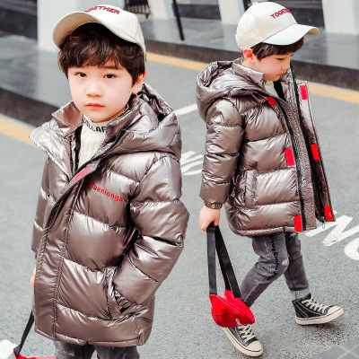 Boys Winter Clothing Cotton-Padded Clothes Fleece-Lined Thickened Bright Surface Disposable 2020 New Medium and Large Children's down Cotton-Padded Clothes Fashionable Cotton Jacket