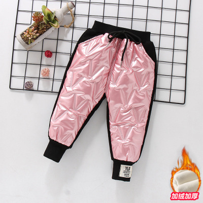 Children's Winter Cotton Pants 2020 New Korean Style Children Bright Leather Windproof Pants Fleece Lined Padded Warm Keeping Outdoor Fashion