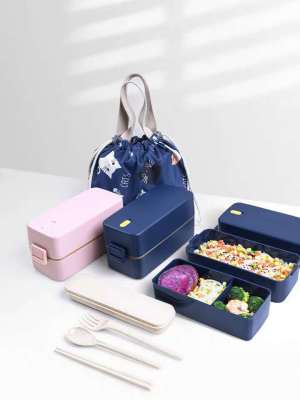 Working Microwave Oven Heating Double Layer Lunch Box Partition Rectangular Bento Box Japanese Student Lunch Box Lunch Box