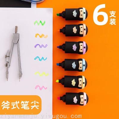 Colorful Marking Pen Creative Cute Cartoon Fluorescent Pen Factory Direct Sales Student Mark Mini Notebook Set