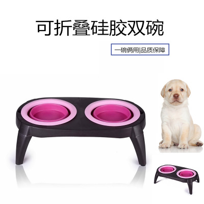 Spot Factory Direct Supply Pet Double Bowl Silicone Bowl for Pet Folding Bowl Pet Bowl Export Taiwan Silicone Bowl