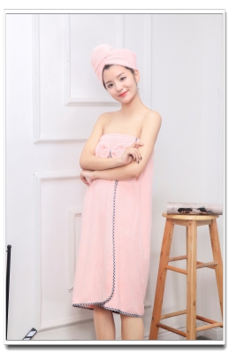 Popular Bath Towel Set Super Absorbent Tube Top Bow Bath Skirt plus Hair-Drying Cap Two-Piece Set