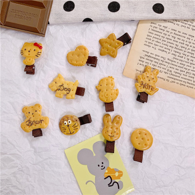 Selling Cute Harajuku Barrettes Japanese Simulation Biscuit Barrettes Cat Bear Duck Side Clip Duckbill Clip Hair Accessories Hairpin