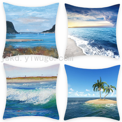 New Beach Landscape Digital Printed Pillowcase Sofa Cushion Bedroom Bedside Backrest Graphic Customization Pillow