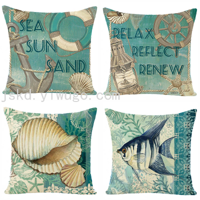 New Marine Life Linen Printed Pillowcase Sample Room Decoration Back Cushion Car Back Sofa Cushion