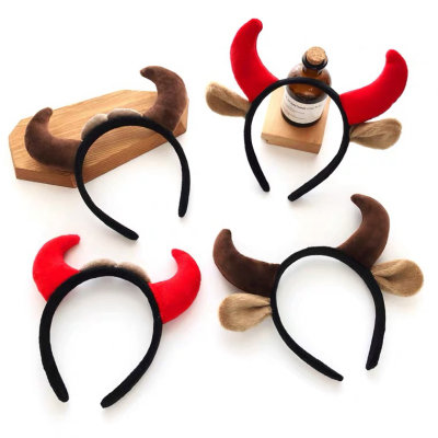 New Year Red Cute Horn Headdress Ox Year Headband Ox Hairpin New Year Decoration Calf Headband Annual Meeting Hair Accessories