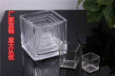 Supply Square Hydroponic Glass Transparent Square VAT Specifications Complete Flower Arrangement Vase Square Candlestick Flower Pot Wholesale