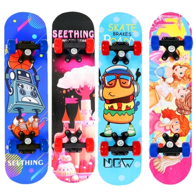 Factory Direct Sales Skate Scooter Beginner Teenagers Boys and Girls Double-Sided Children Cartoon Maple Scooter Stall Hot