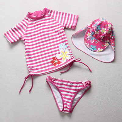Korean Style Sun Protection Children's Split Swimsuit Baby Princess Striped Flower Sun Protection Beach Girls Swimwear