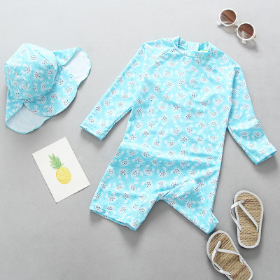 European and American Child Girl One-Piece Sun Protection Surfing Suit UV Protection Baby and Infant Swimming Suit Suit with Hat