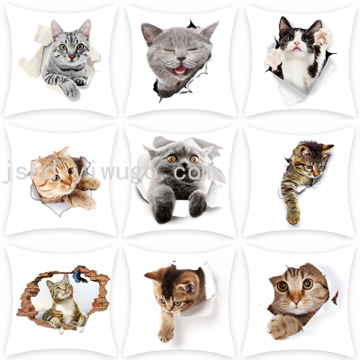 Cute Cartoon Cat Short Plush Printed Pillowcase Sofa Living Room Cushions without Core Model Room Bedside Cushion