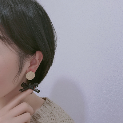 E2023-D73 Korean Black Tassel Earrings Female Long Bow Tie Earrings Pearl Earrings Ear Studs