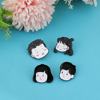 Alloy Epoxy Small Badge One Pair of Lovers Brooch New Cartoon Ins Fashion Boy Girl Raw Avatar Hairstyle
