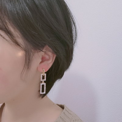 E1531-D75 Korean Earrings New Women's Elegant Rectangular Stud Earrings Fashion Long Rhinestone-Encrusted Eardrop Earring