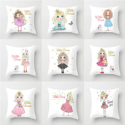 Cross-Border New Arrival Little Princess Series Peach Skin Fabric Pillow Cover Car Home Cushion Throw Pillowcase Wholesale Customization