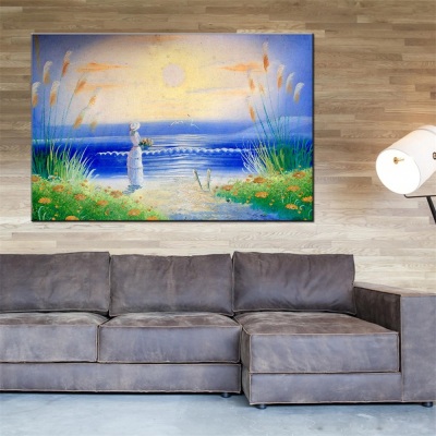 Factory Direct Sales Restaurant Decoration Painting Living Room Sofa Background Wall Painting Hand Painted Oil Painting Decoration Sea View Oil Painting Decorative Painting