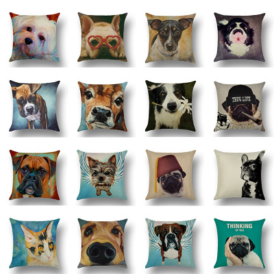 New Cartoon Dog Jarre Aero Bull Linen Pillow Cover Office Home Cushion Cover Amazon EBay Cross-Border Hot