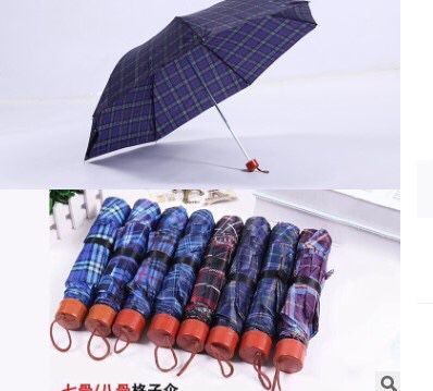 three fold 7 open checkered umbrella all-weather umbrella foreign trade popular style low price umbrella inventory processing in stock wholesale umbrella non-woven cloth cover
