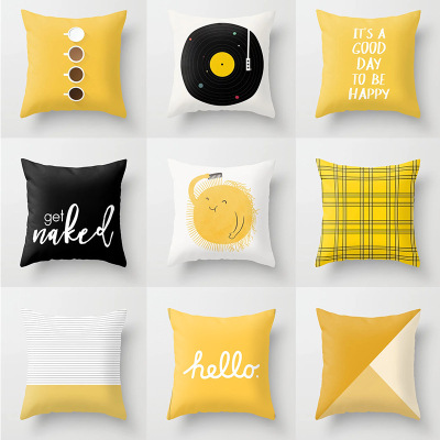 New Yellow Series Cartoon Plaid Pattern Pillow Cover Home Fabric Sofa Cushion Cushion Cover Customization