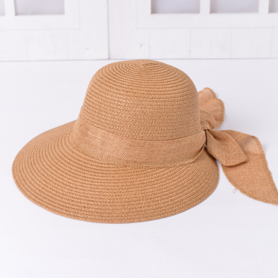 Women's Sun Hat Big Bow Wide Brim Floppy Summer Hats Beach Panama Straw Bucket Hat Sun Protection Visor Femme Cap
