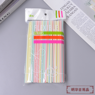 Transparent OPP Bag Packaging 100 Pieces a Bag of Colorful Art Soy Milk Cola Flexible Disposable Drink Straw