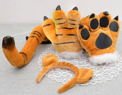Performance Toy Paw Plush Children Props Cheetah Gloves Tiger Animal White Tiger Tail Dinosaur Tiger Ear Set