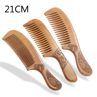 Factory Direct Sales Natural Log Boutique Peach Wooden Comb Double-Sided Carving with Handle Peach Wooden Comb Is Home Gift