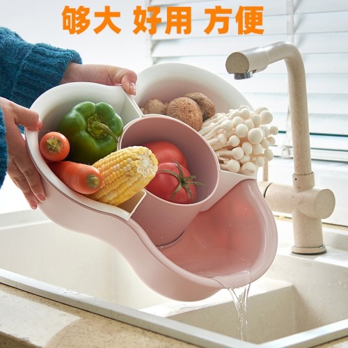 tiktok‘s same plastic household double-layer vegetable washing basin vegetable washing hot pot vegetable platter drain basket fruit and vegetable basket