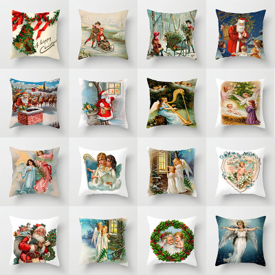 New Christmas Angel Santa Claus Pillow Cover Holiday Home Decoration Sofa Cushion Cushion Cover Wholesale