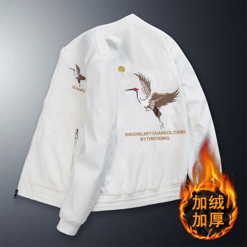 national fashion chinese style crane embroidery men‘s jacket winter fashion brand men‘s thickened fleece baseball uniform entity coat