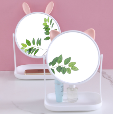 Desktop Rotatable Makeup Mirror with Stand HD Desktop Cat Ear Princess Mirror Student Removable Beauty Dressing Mirror