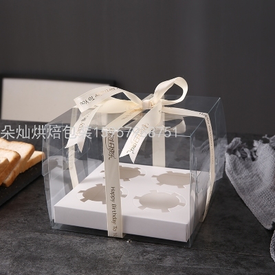 4 Cups White Transparent Cake Box Cup Cake Packaging Box Paper Cup Transparent Plastic Dessert to-Go Box