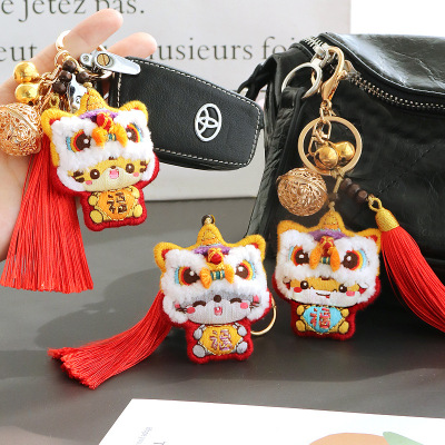 Protective Talisman Embroidery DIY Handmade Material Package Self-Embroidered Lion Pouch for Boyfriend Keychain Ping An Fu Gift