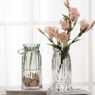 European-Style Vertical Edge Glass Vase Living Room Colorful Transparent Vase Hotel Creative Dried Flowers Dracaena Sanderiana Flower Arrangement Decoration