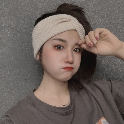 Internet Celebrity Knitted Hair Band Women Korean Wide-Edged Headdress Tide Knitted Wool Headband Simple Solid Color Face Wash Hair Band