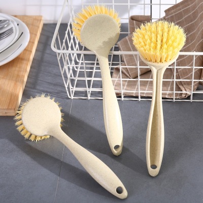 T Factory Direct Sales Kitchen Cleaning Dish Brush Hanging Oil-Free Long Handle Wheat Straw Washing Pot Tools Wholesale
