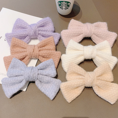 New Girl's Plush Knitted Big Bow Hairpin Korean Net Red Top Clip Sweet Hair Pin Korean Ins