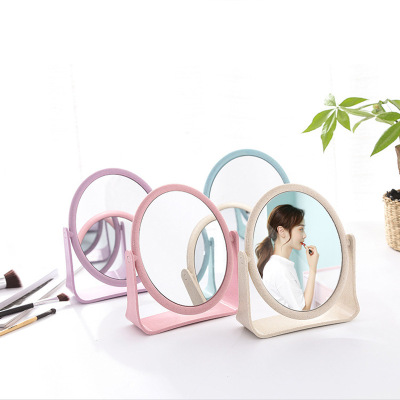 T Simple European Makeup Mirror Double-Sided Rotatable Makeup Mirror Desktop High Definition Vanity Mirror Dormitory Desktop Rotating Mirror